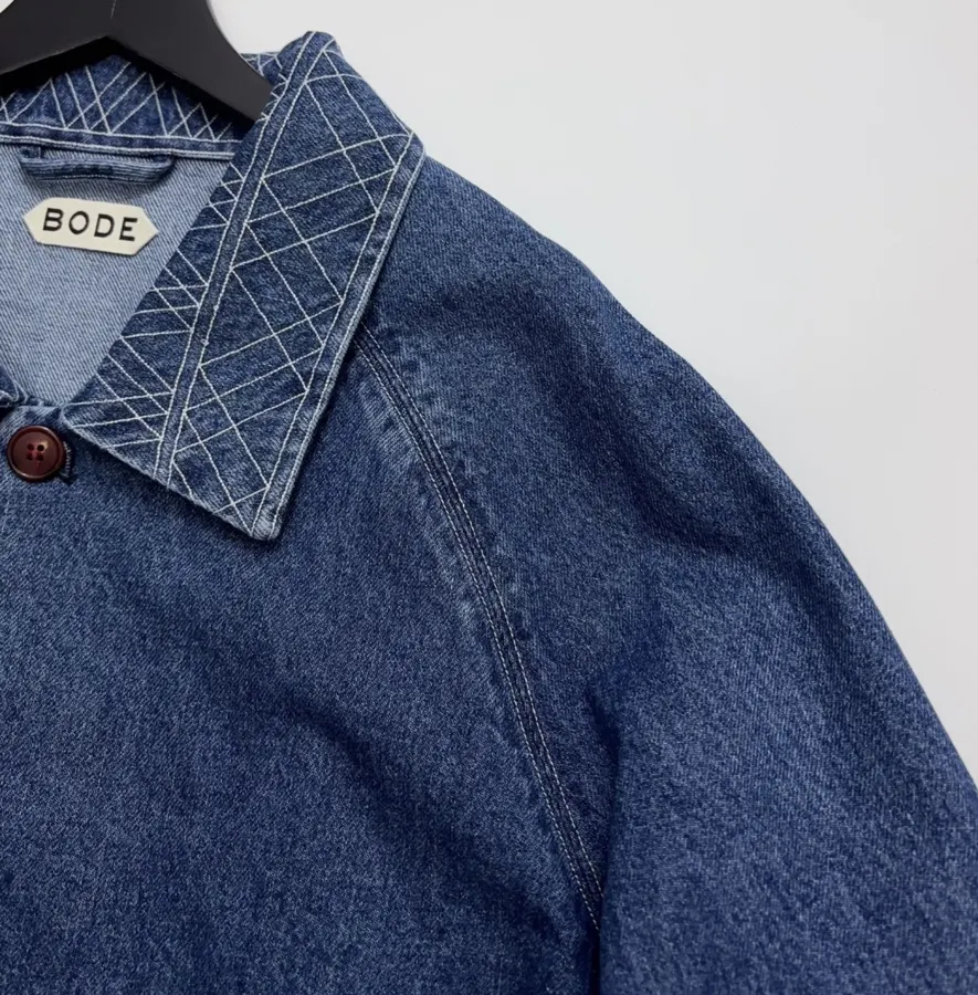 Embroidered Washed Relaxed Denim Jacket in Denim Blue, product view 03