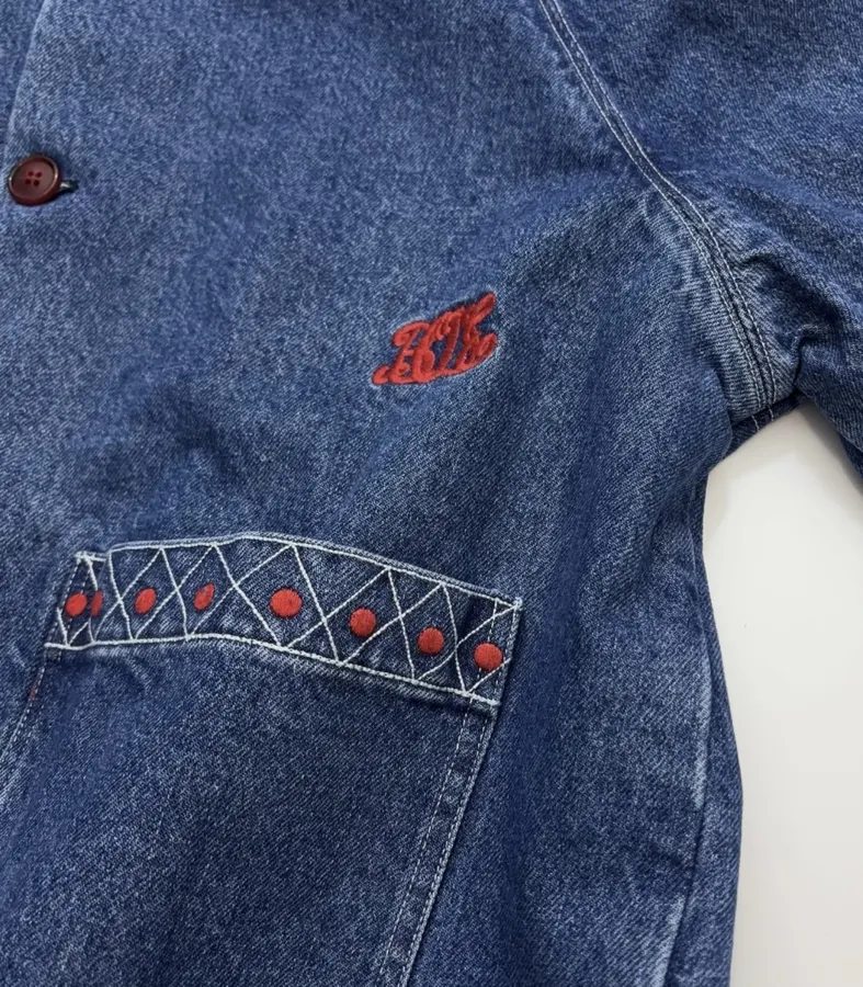 Embroidered Washed Relaxed Denim Jacket in Denim Blue, product view 06