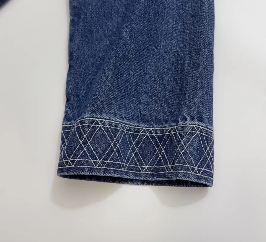 Embroidered Washed Relaxed Denim Jacket in Denim Blue, product view 07