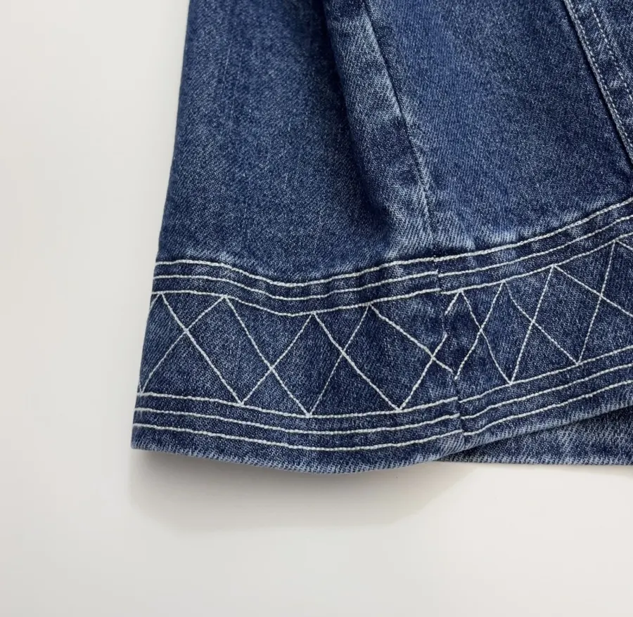 Embroidered Washed Relaxed Denim Jacket in Denim Blue, product view 09