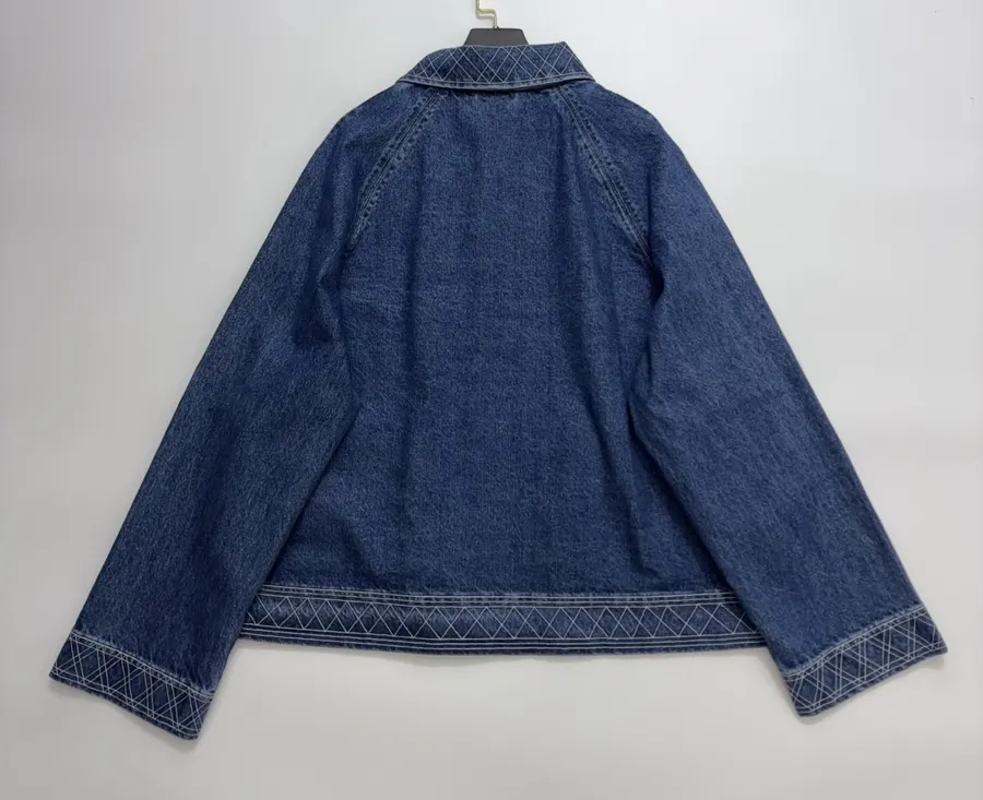 Embroidered Washed Relaxed Denim Jacket in Denim Blue, product view 12