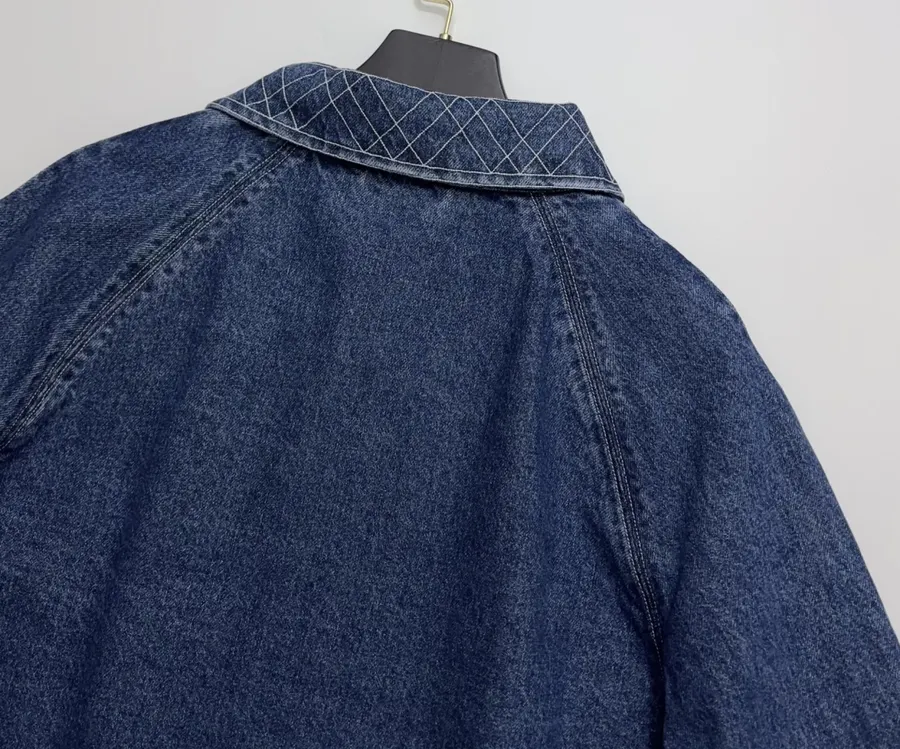 Embroidered Washed Relaxed Denim Jacket in Denim Blue, product view 13