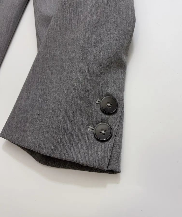 Classic Double-Breasted Silhouette Light Gray Thin Padded Shoulder Suit Jacket in Gray, product view 06