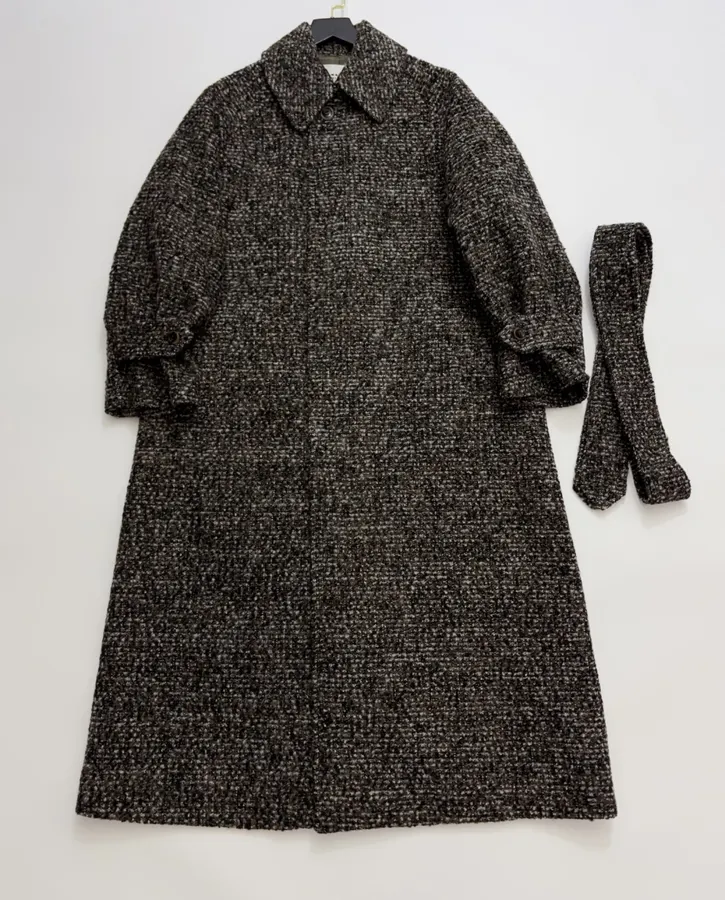 Retro Lapel Herringbone Loose Long Warm Woolen Coat Jacket in Dark Brown, product view