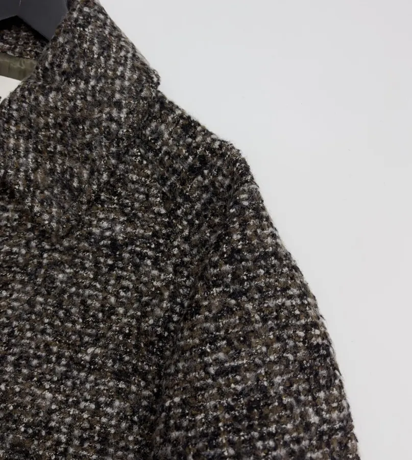 Retro Lapel Herringbone Loose Long Warm Woolen Coat Jacket in Dark Brown, product view 03