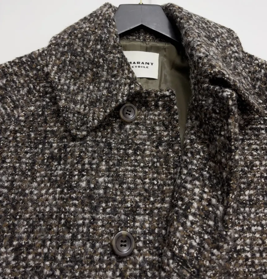Retro Lapel Herringbone Loose Long Warm Woolen Coat Jacket in Dark Brown, product view 05