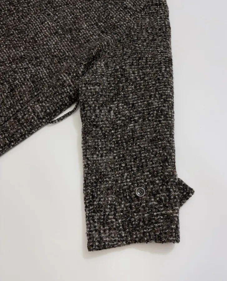 Retro Lapel Herringbone Loose Long Warm Woolen Coat Jacket in Dark Brown, product view 07