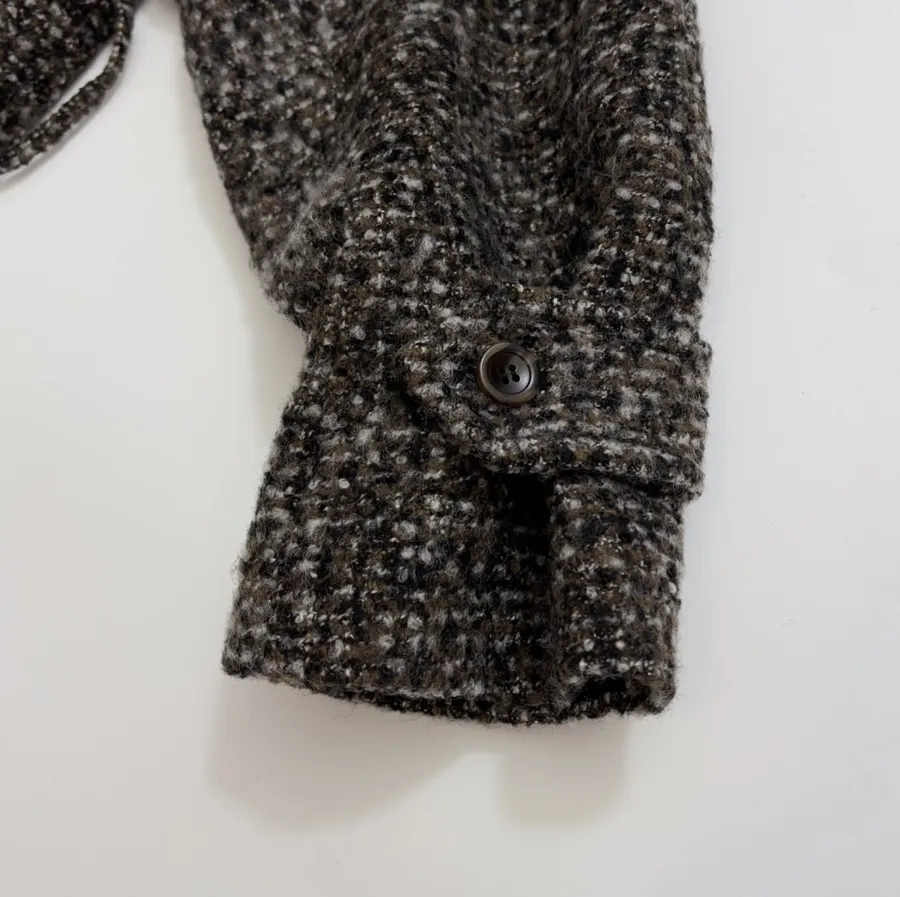 Retro Lapel Herringbone Loose Long Warm Woolen Coat Jacket in Dark Brown, product view 08