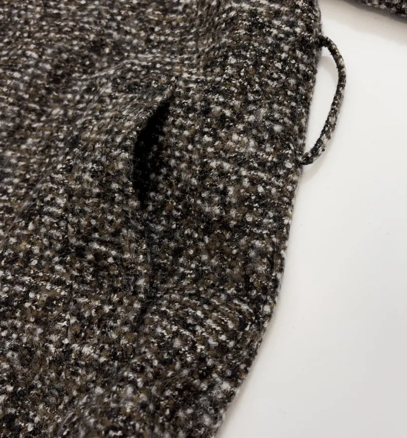 Retro Lapel Herringbone Loose Long Warm Woolen Coat Jacket in Dark Brown, product view 09