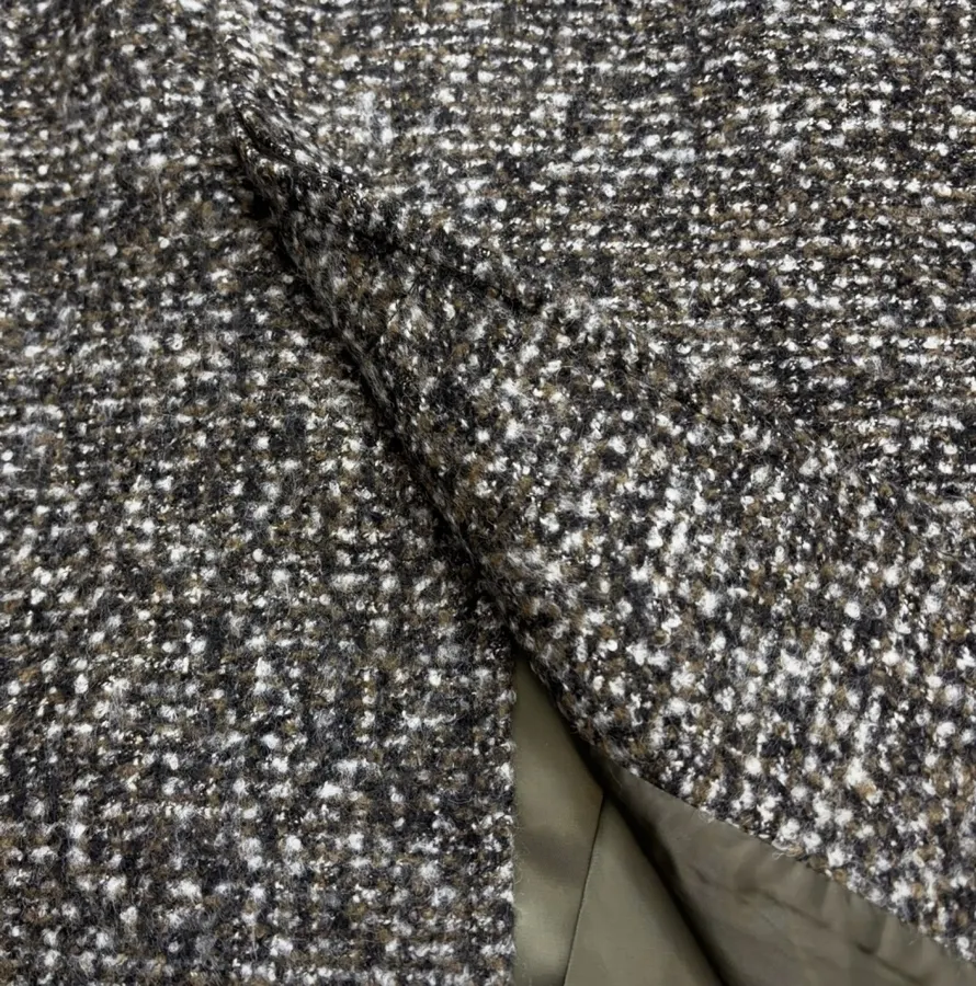 Retro Lapel Herringbone Loose Long Warm Woolen Coat Jacket in Dark Brown, product view 14