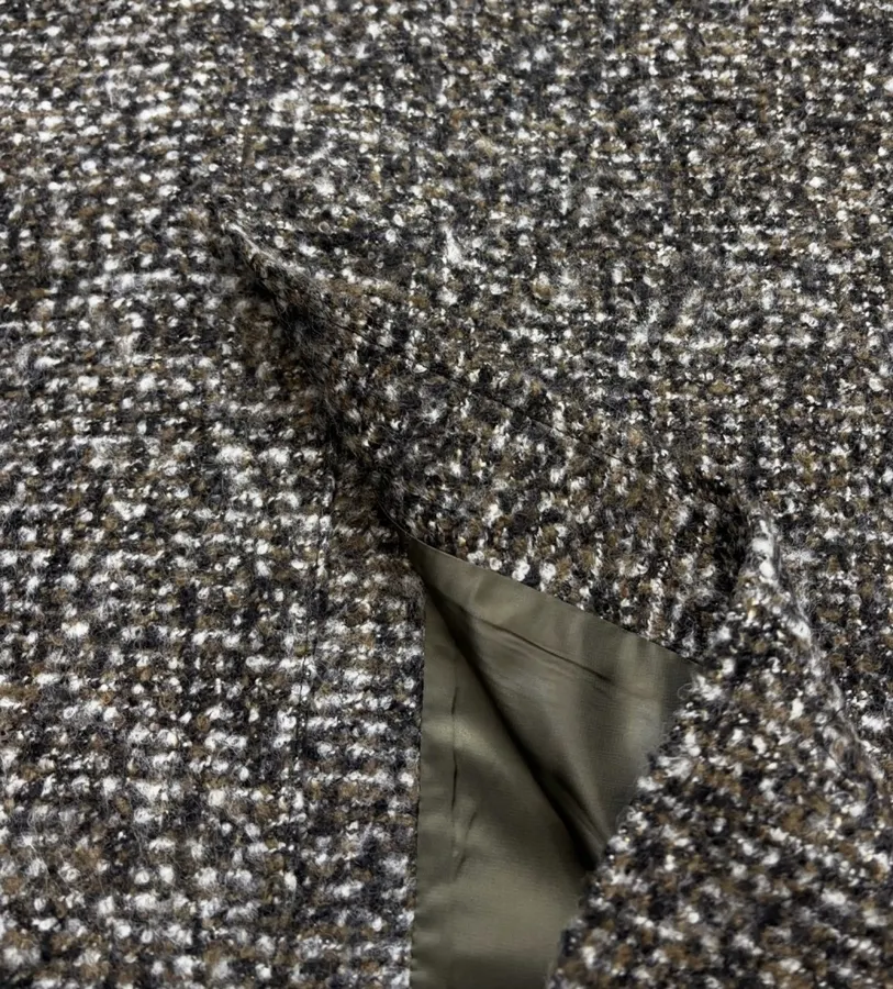 Retro Lapel Herringbone Loose Long Warm Woolen Coat Jacket in Dark Brown, product view 16