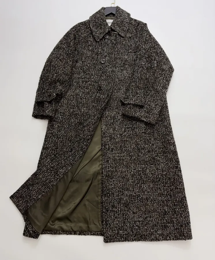 Retro Lapel Herringbone Loose Long Warm Woolen Coat Jacket in Dark Brown, product view 18