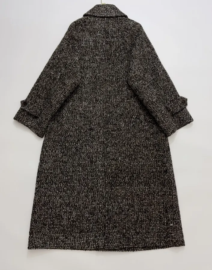 Retro Lapel Herringbone Loose Long Warm Woolen Coat Jacket in Dark Brown, product view 20