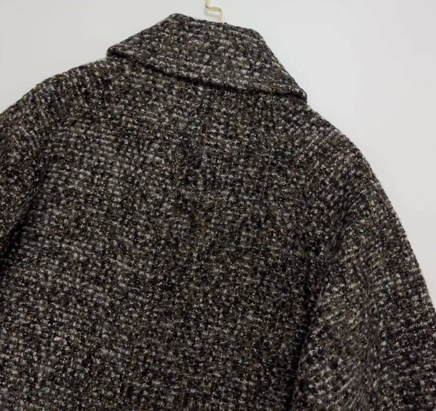 Retro Lapel Herringbone Loose Long Warm Woolen Coat Jacket in Dark Brown, product view 21