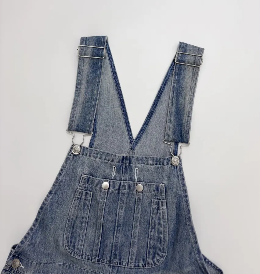 Distressed, Ripped, Loose-Fit Wide-Leg Denim Pants, Suspender Pants in Denim Blue, product view 03