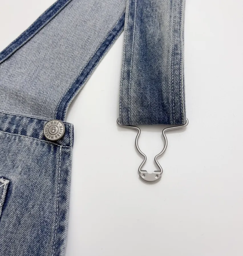 Distressed, Ripped, Loose-Fit Wide-Leg Denim Pants, Suspender Pants in Denim Blue, product view 05