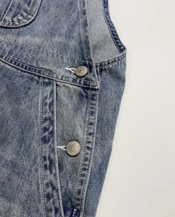 Distressed, Ripped, Loose-Fit Wide-Leg Denim Pants, Suspender Pants in Denim Blue, product view 06