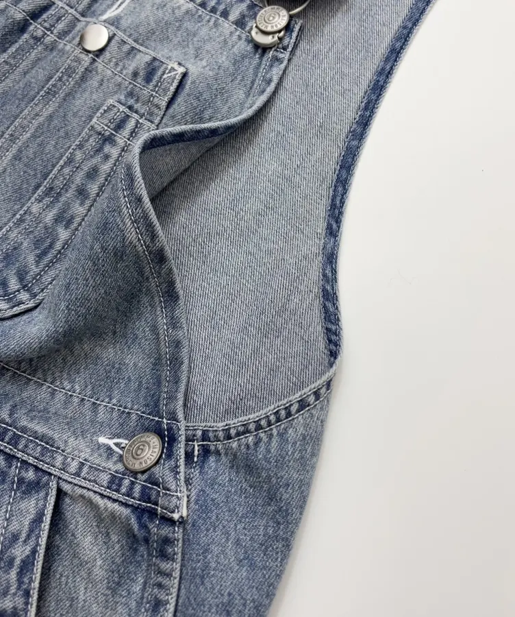 Distressed, Ripped, Loose-Fit Wide-Leg Denim Pants, Suspender Pants in Denim Blue, product view 07