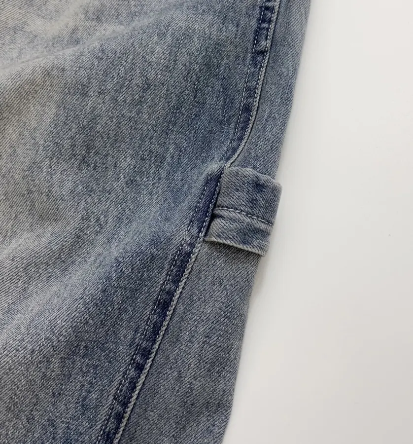Distressed, Ripped, Loose-Fit Wide-Leg Denim Pants, Suspender Pants in Denim Blue, product view 09