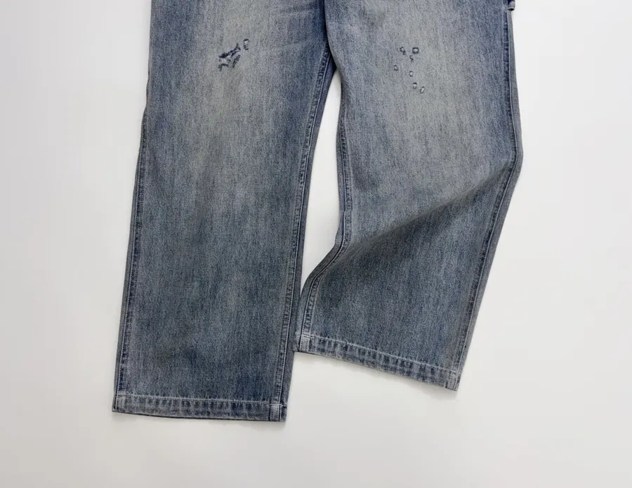 Distressed, Ripped, Loose-Fit Wide-Leg Denim Pants, Suspender Pants in Denim Blue, product view 11