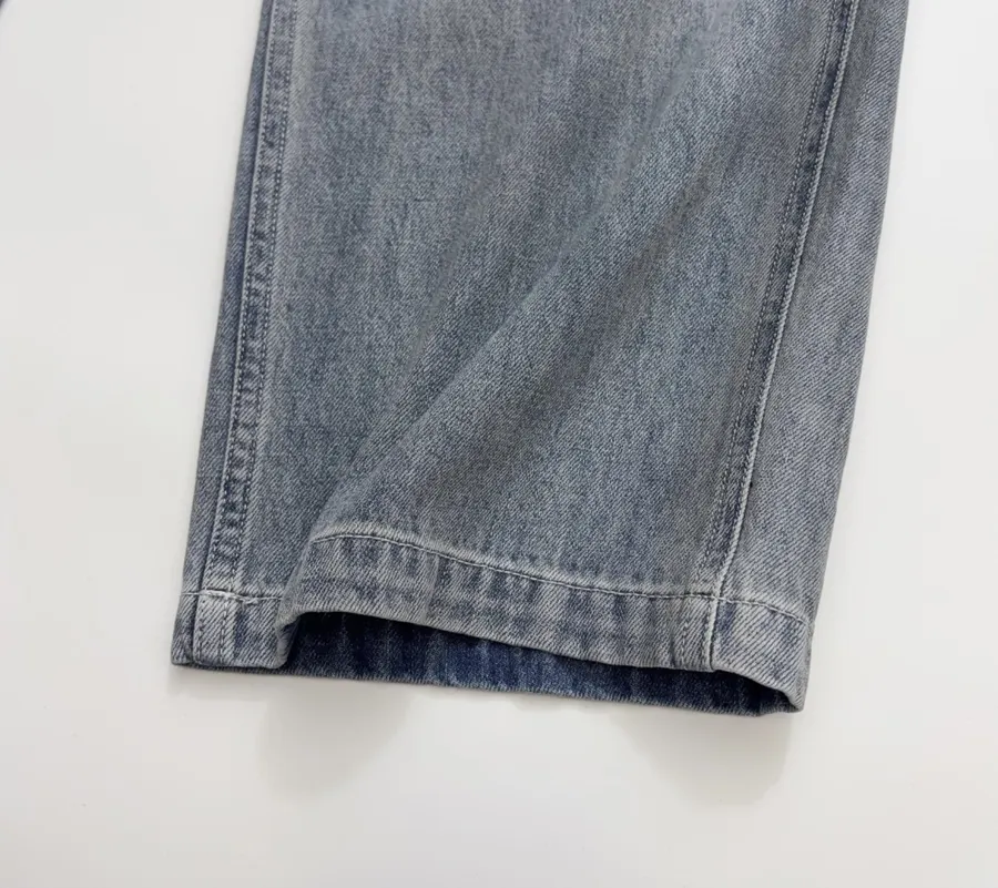Distressed, Ripped, Loose-Fit Wide-Leg Denim Pants, Suspender Pants in Denim Blue, product view 13