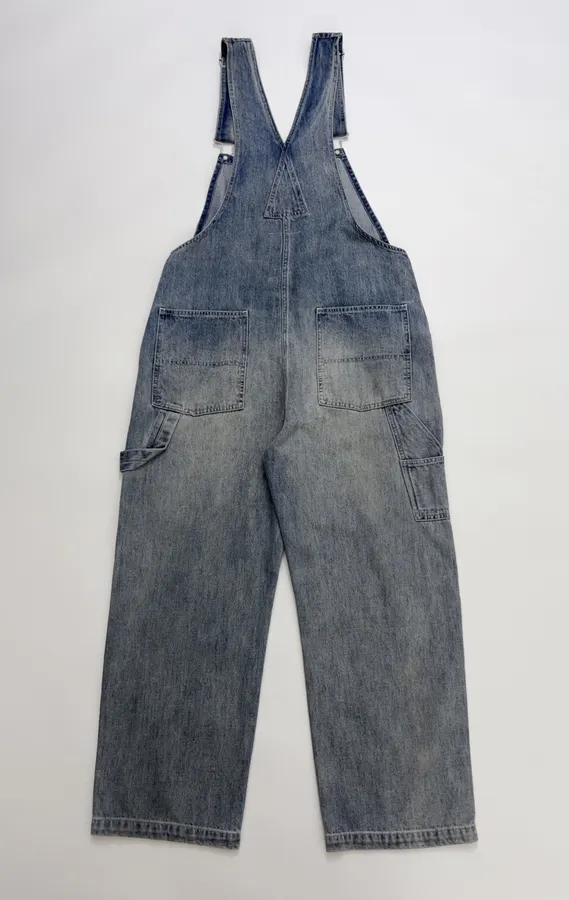 Distressed, Ripped, Loose-Fit Wide-Leg Denim Pants, Suspender Pants in Denim Blue, product view 16