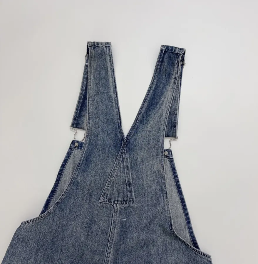 Distressed, Ripped, Loose-Fit Wide-Leg Denim Pants, Suspender Pants in Denim Blue, product view 17