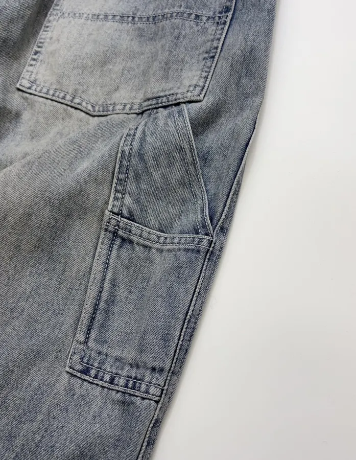 Distressed, Ripped, Loose-Fit Wide-Leg Denim Pants, Suspender Pants in Denim Blue, product view 18