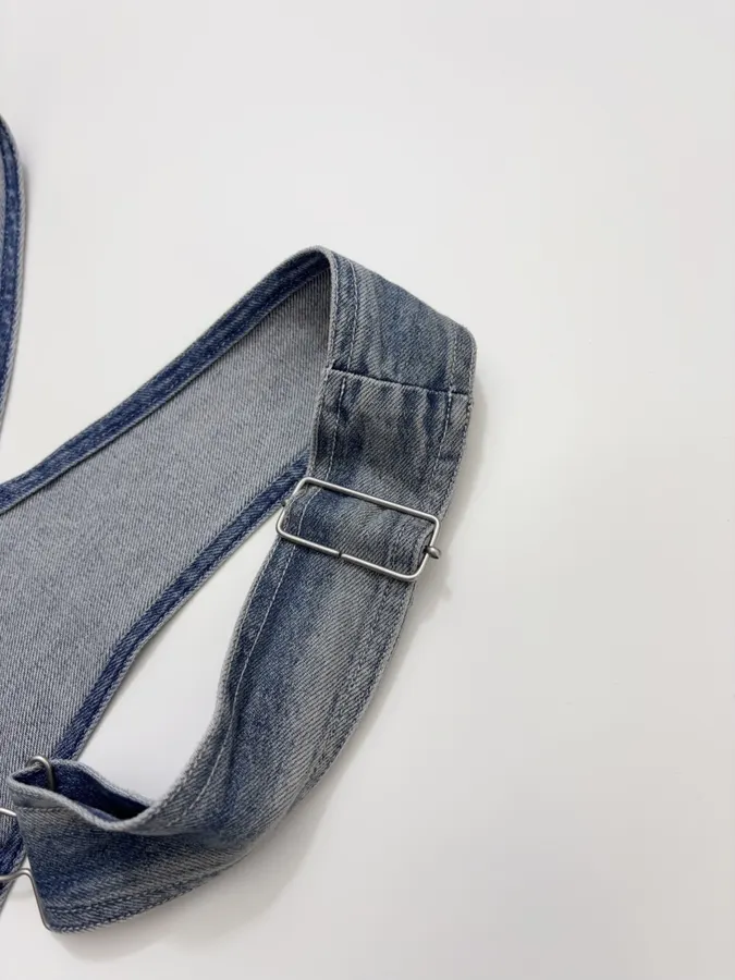 Distressed, Ripped, Loose-Fit Wide-Leg Denim Pants, Suspender Pants in Denim Blue, product view 19