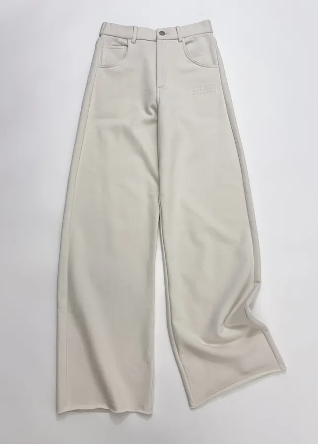 Embroidered Ivory High-Waist Wide-Leg Trousers in 奶白, product view