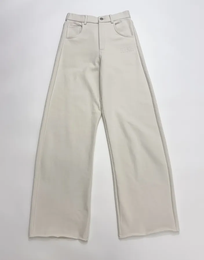 Embroidered Ivory High-Waist Wide-Leg Trousers in 奶白, product view 02