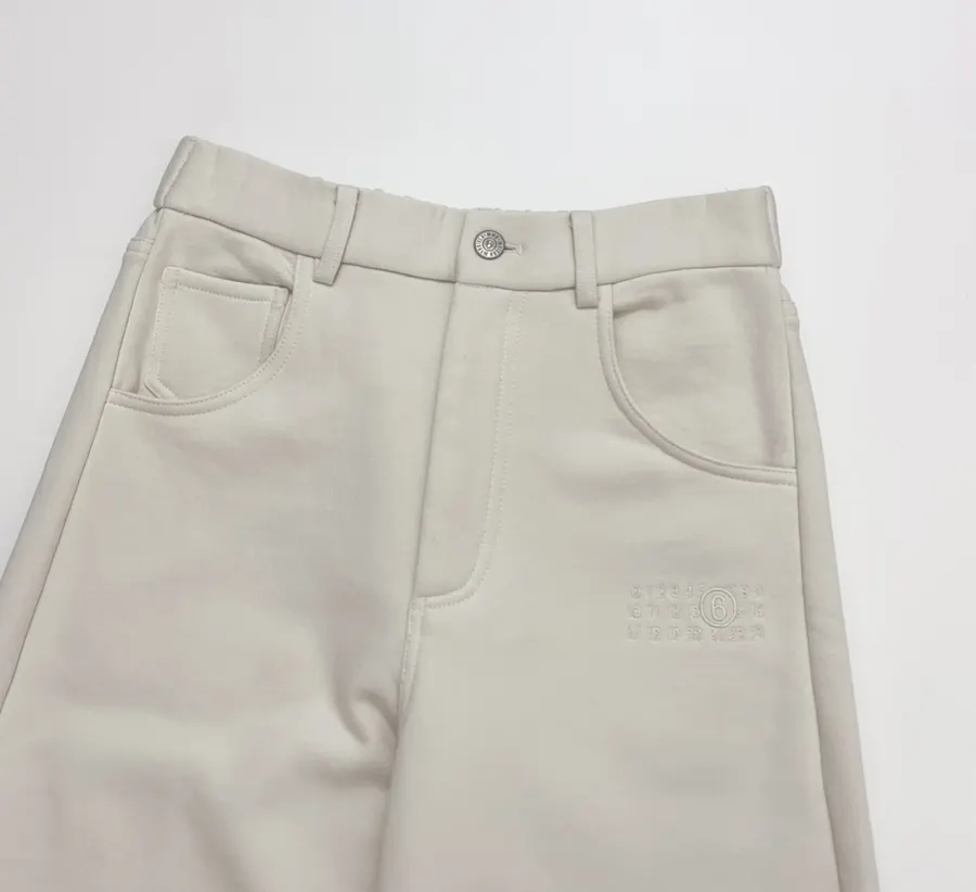 Embroidered Ivory High-Waist Wide-Leg Trousers in 奶白, product view 03