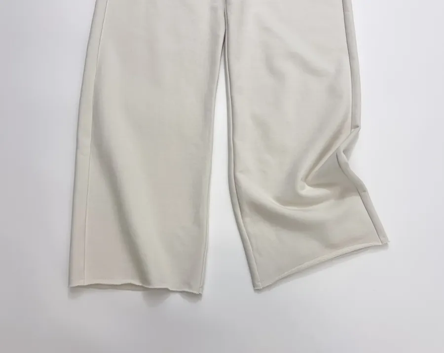 Embroidered Ivory High-Waist Wide-Leg Trousers in 奶白, product view 09