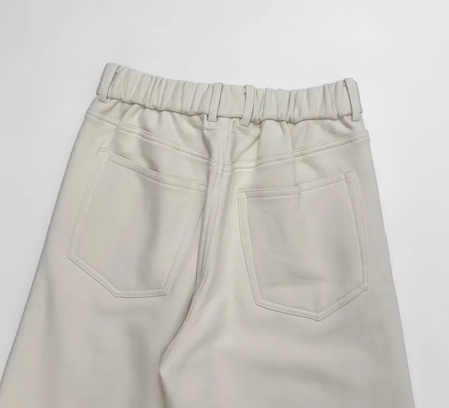 Embroidered Ivory High-Waist Wide-Leg Trousers in 奶白, product view 17