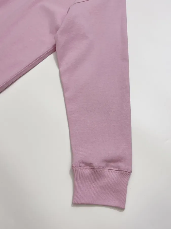 Pink Contrast-Collar Long-Sleeve Polo Sweatshirt in Pink, product view 04