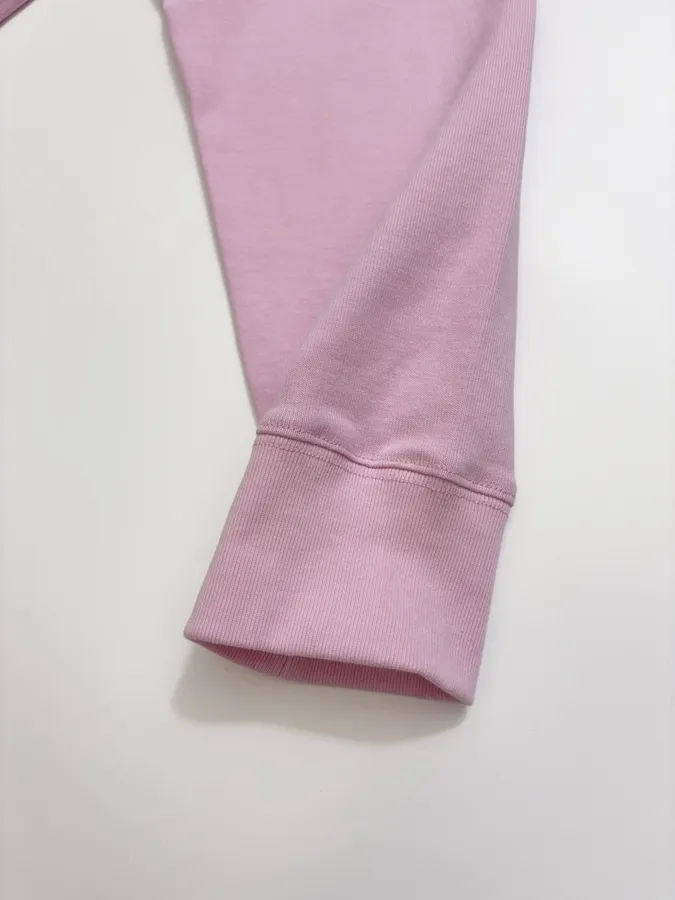 Pink Contrast-Collar Long-Sleeve Polo Sweatshirt in Pink, product view 05