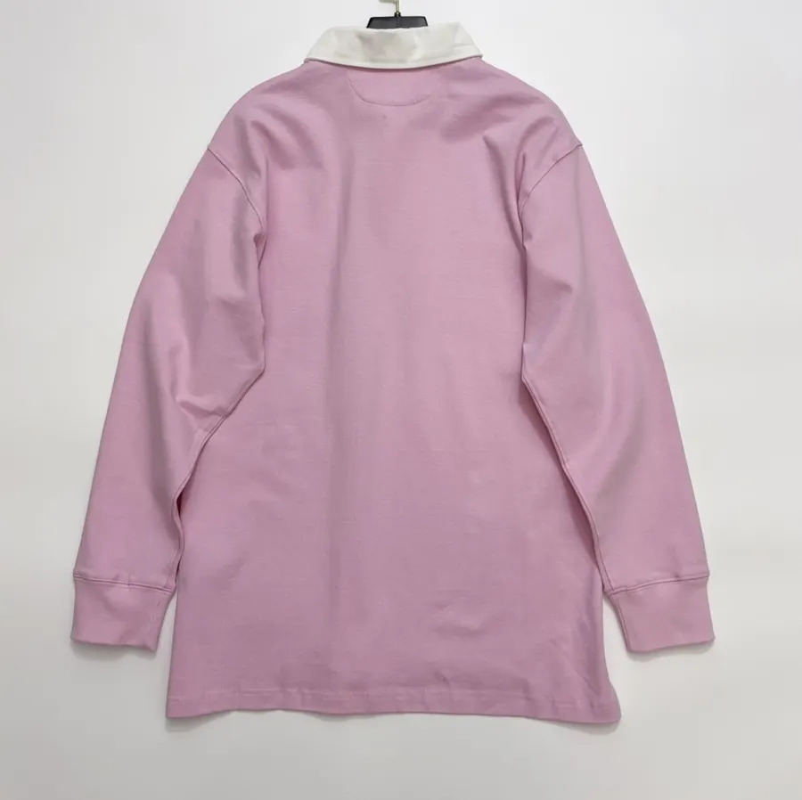 Pink Contrast-Collar Long-Sleeve Polo Sweatshirt in Pink, product view 11