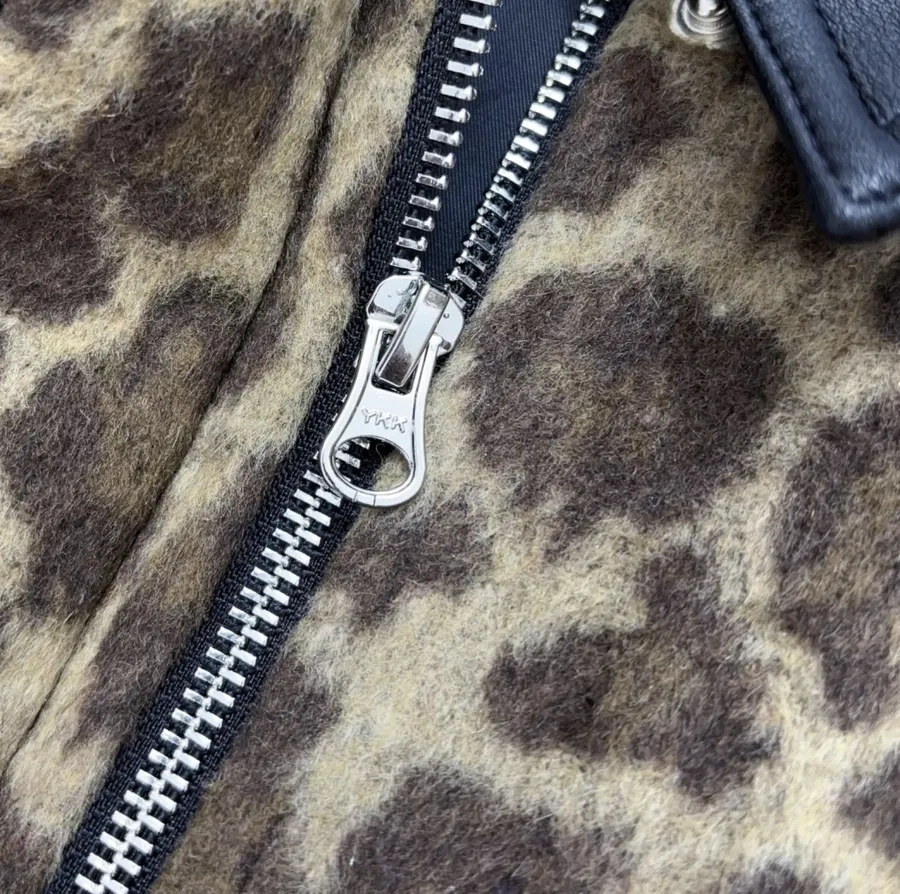 Wool-Blend Multi-Pocket Lapel Zip-Up Jacket in Leopard Brown, product view 05