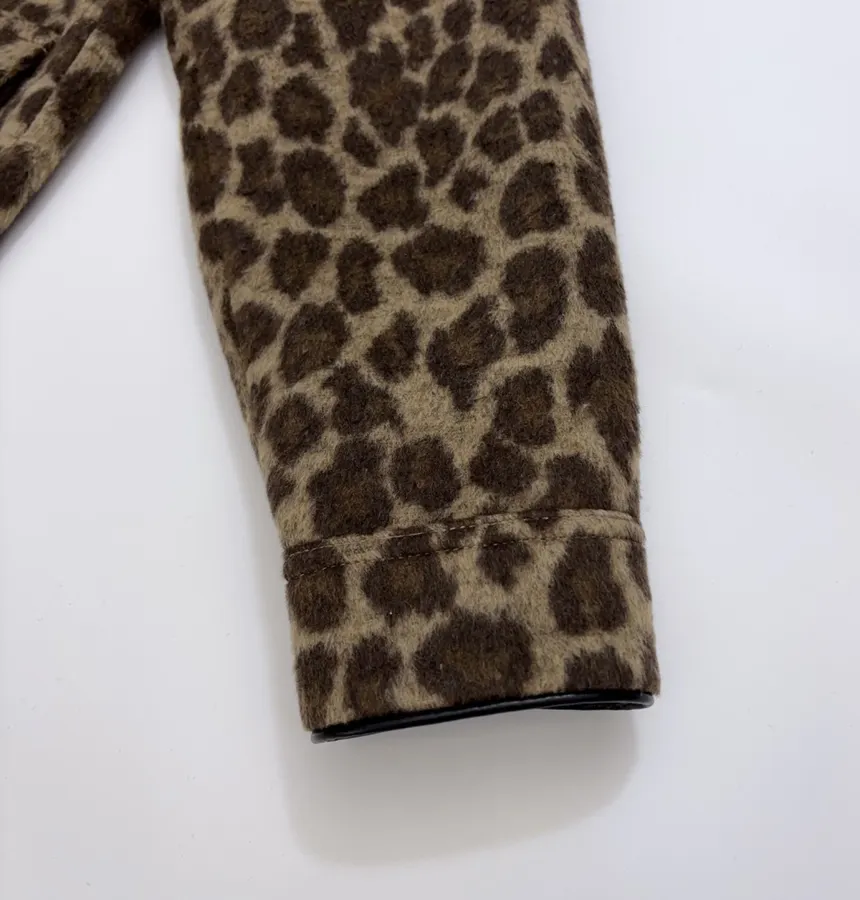 Wool-Blend Multi-Pocket Lapel Zip-Up Jacket in Leopard Brown, product view 07