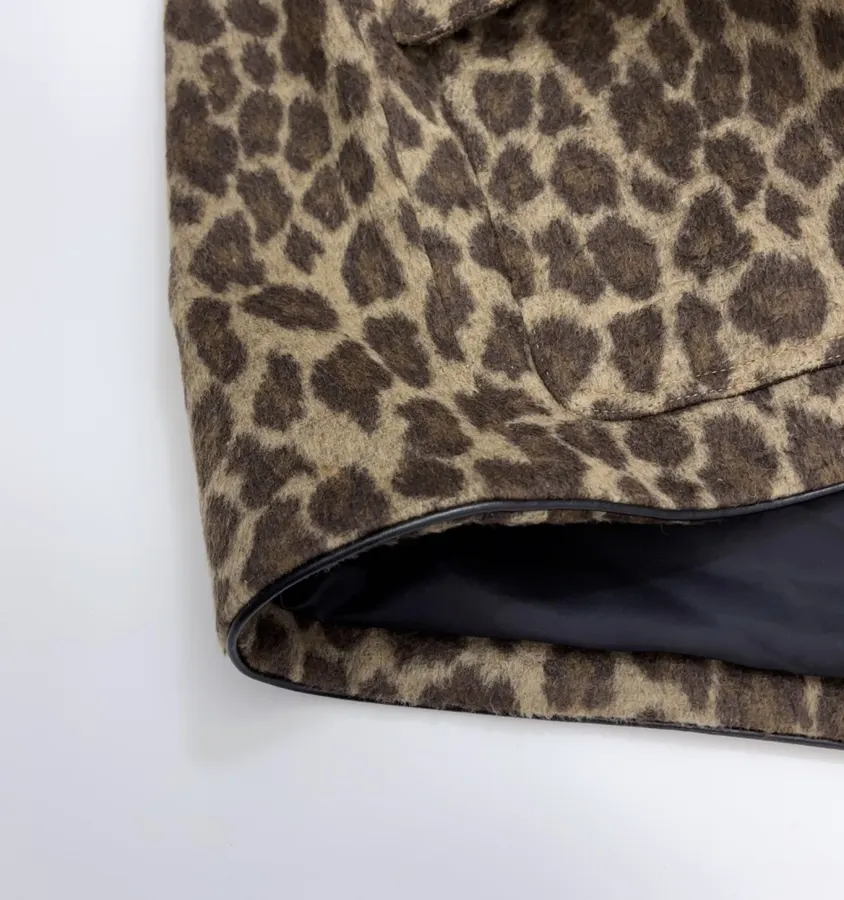 Wool-Blend Multi-Pocket Lapel Zip-Up Jacket in Leopard Brown, product view 09