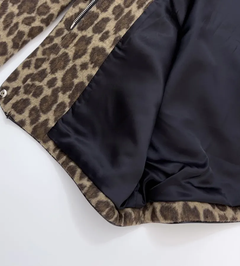 Wool-Blend Multi-Pocket Lapel Zip-Up Jacket in Leopard Brown, product view 11