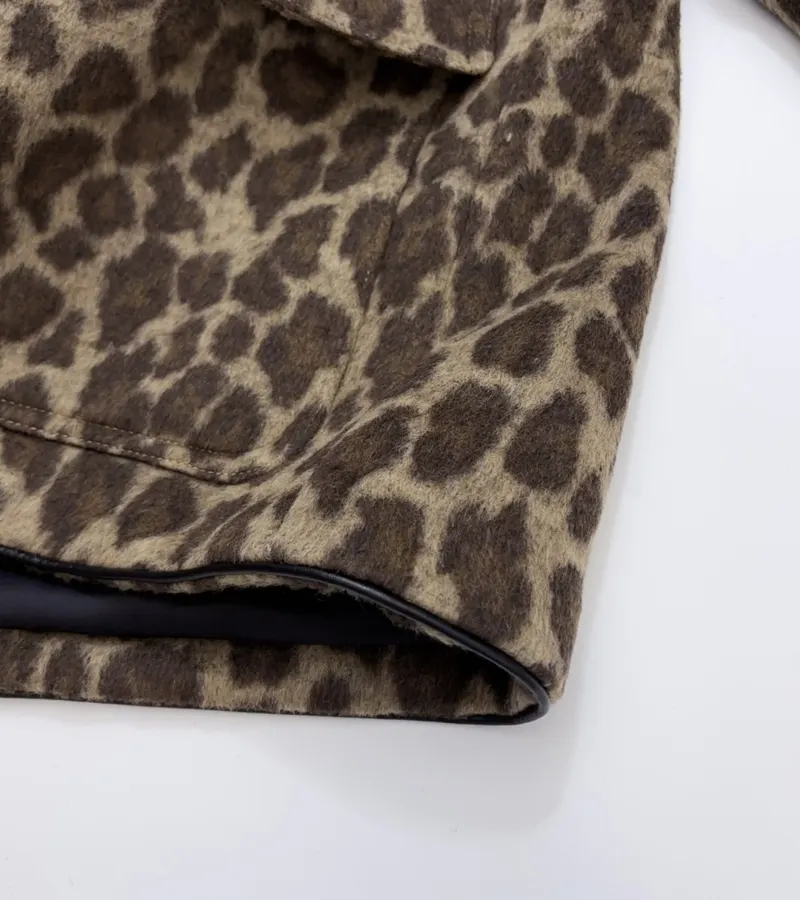 Wool-Blend Multi-Pocket Lapel Zip-Up Jacket in Leopard Brown, product view 13