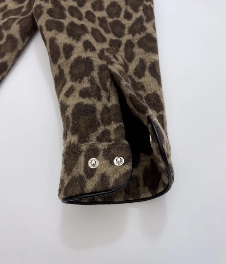 Wool-Blend Multi-Pocket Lapel Zip-Up Jacket in Leopard Brown, product view 16