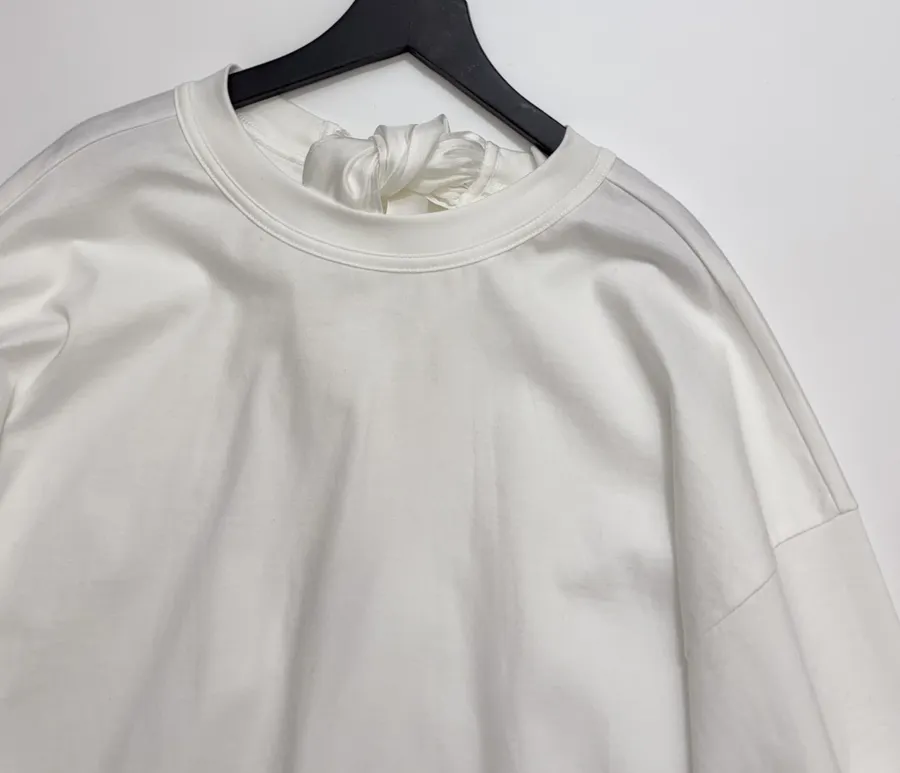 White Relaxed Crew-Neck Long-Sleeve T-Shirt in White, product view 02