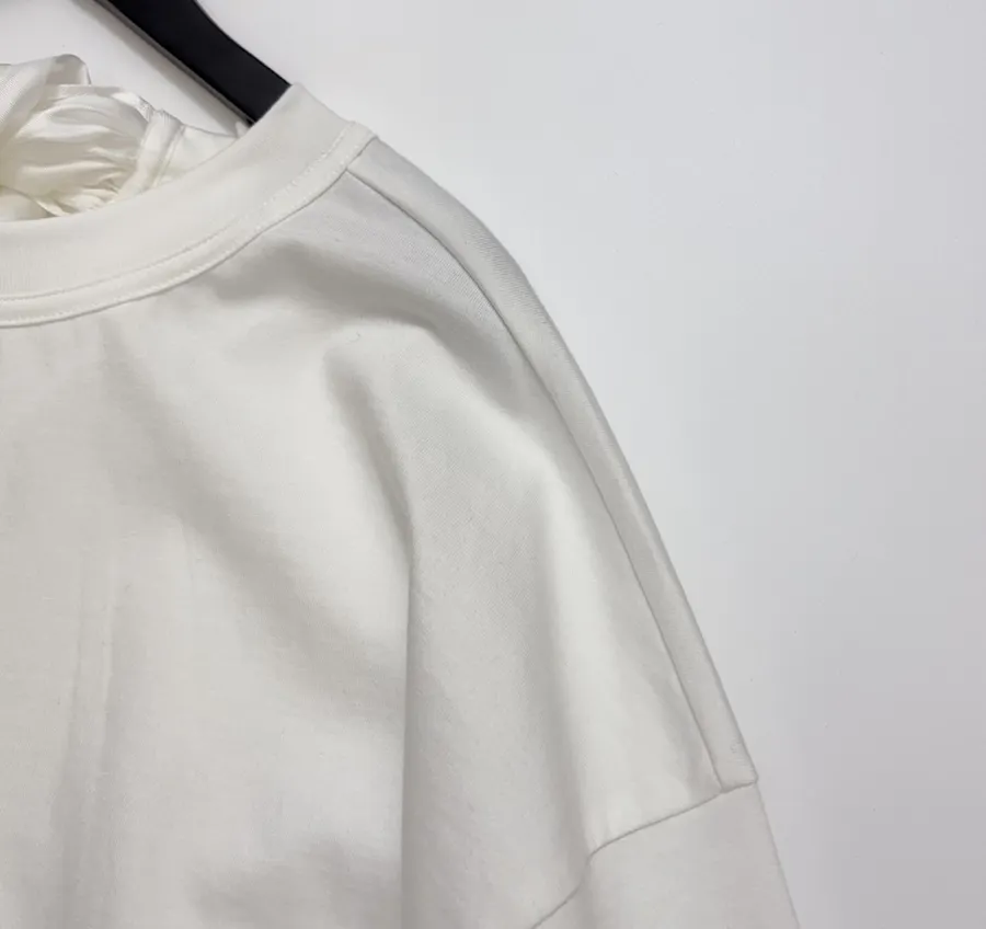 White Relaxed Crew-Neck Long-Sleeve T-Shirt in White, product view 03