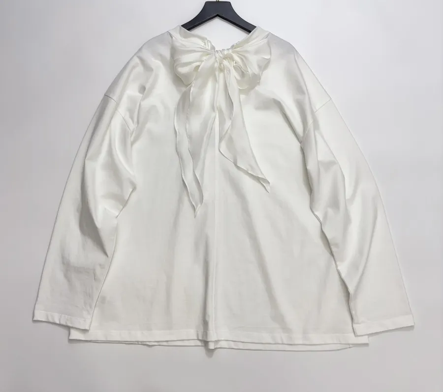 White Relaxed Crew-Neck Long-Sleeve T-Shirt in White, product view 10