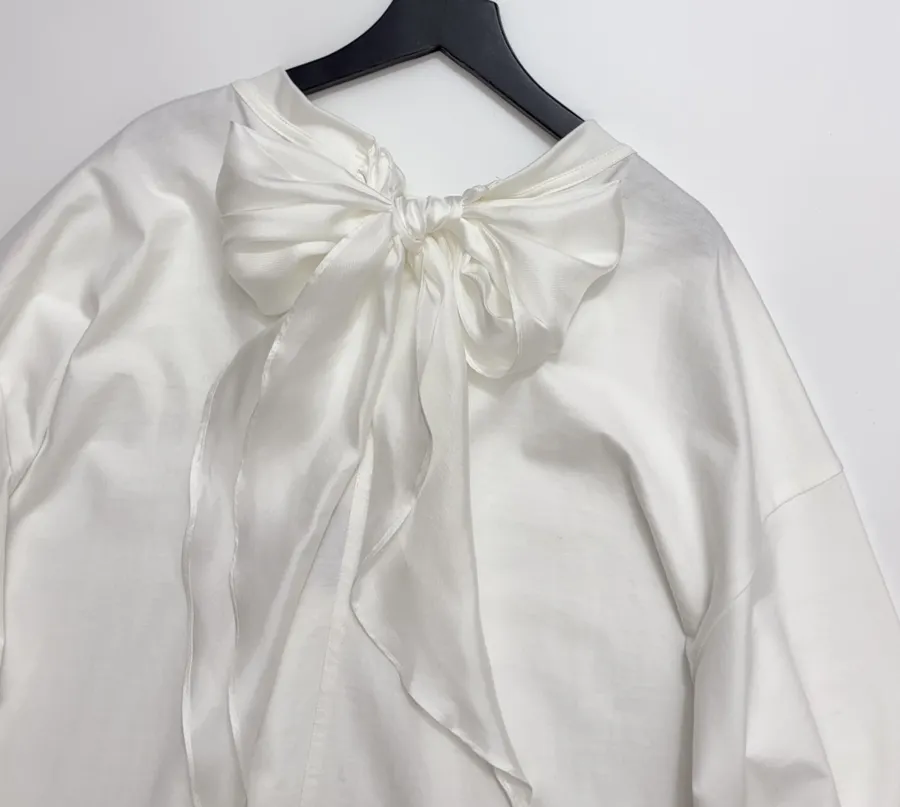 White Relaxed Crew-Neck Long-Sleeve T-Shirt in White, product view 11