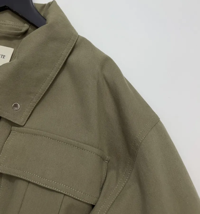 Waist-Cinching Retro Workwear-Style Khaki Green Stand-Collar Coat Short Trench Coat in Khaki, product view 03