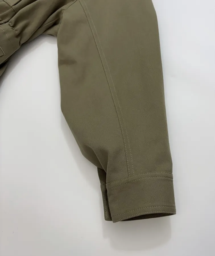 Waist-Cinching Retro Workwear-Style Khaki Green Stand-Collar Coat Short Trench Coat in Khaki, product view 05