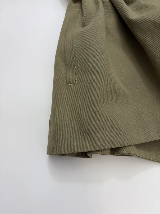 Waist-Cinching Retro Workwear-Style Khaki Green Stand-Collar Coat Short Trench Coat in Khaki, product view 08